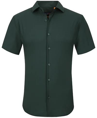 Suslo Couture Men's Slim Fit Performance Short Sleeves Solid Button Down Shirt