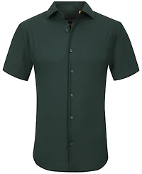 Suslo Couture Men's Slim Fit Performance Short Sleeves Solid Button Down Shirt