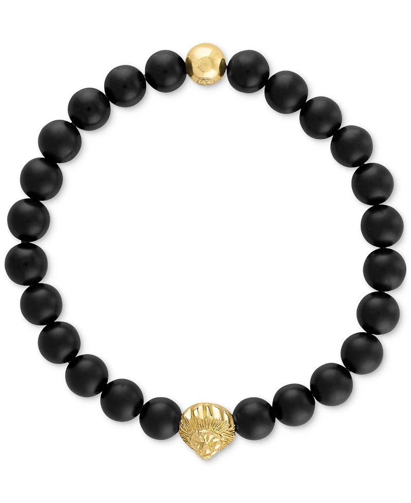 Esquire Men's Jewelry Onyx & Lion Bead Stretch Bracelet 14k Gold-Plated Sterling Silver, (Also Blue Tiger Eye), Created for Macy's