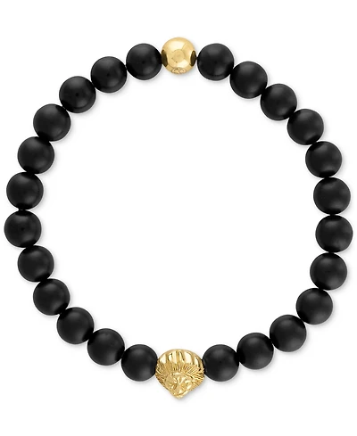 Esquire Men's Jewelry Onyx & Lion Bead Stretch Bracelet 14k Gold-Plated Sterling Silver, (Also Blue Tiger Eye), Created for Macy's