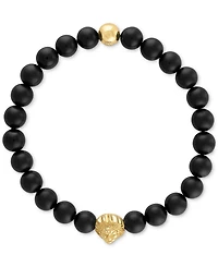 Esquire Men's Jewelry Onyx & Lion Bead Stretch Bracelet 14k Gold-Plated Sterling Silver, (Also Blue Tiger Eye), Created for Macy's