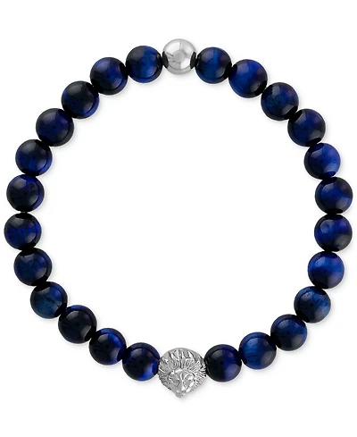 Esquire Men's Jewelry Onyx & Lion Bead Stretch Bracelet in 14k Gold-Plated Sterling Silver, (Also in Blue Tiger Eye), Created for Macy's