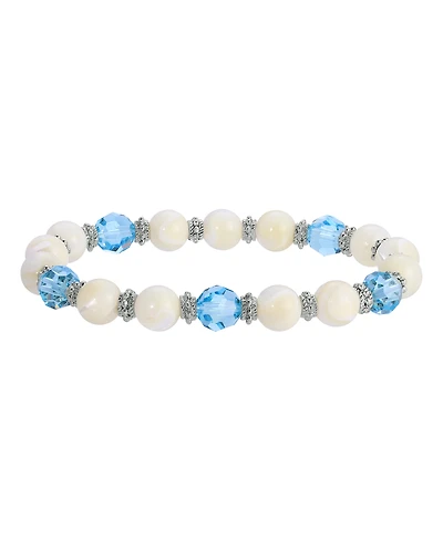 2028 Mother of Imitation Pearl with Aqua Stone Stretch Bracelet