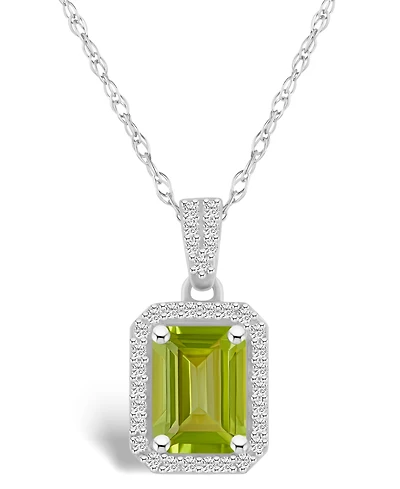Peridot (1-2/3 ct. t.w.) and Lab Grown Sapphire (1/5 ct. t.w.) Halo Pendant Necklace in 10K White Gold
