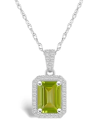 Peridot (1-2/3 ct. t.w.) and Lab Grown Sapphire (1/5 ct. t.w.) Halo Pendant Necklace in 10K White Gold