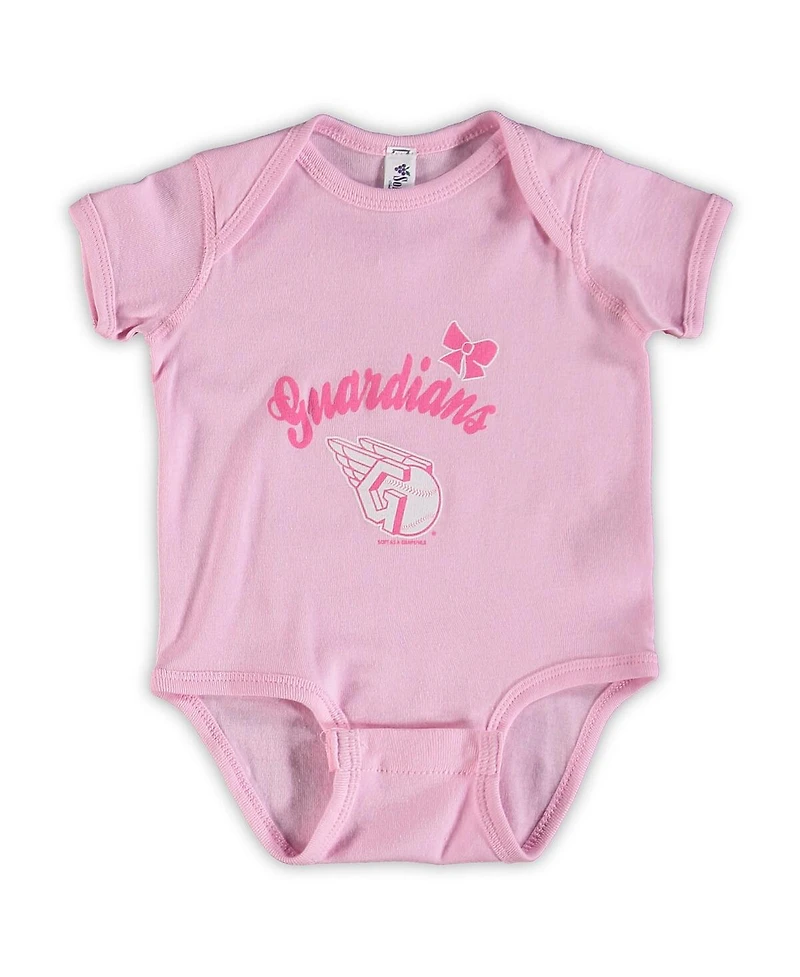 Infant Boys and Girls Soft As A Grape Pink, Purple Cleveland Guardians 3-Pack Rookie Bodysuit Set