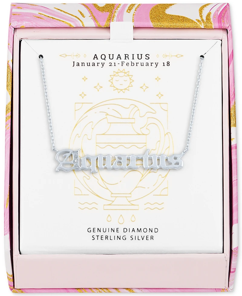 Diamond Accent Zodiac Name 18" Pendant Necklace Sterling Silver or 14k Gold-Plated