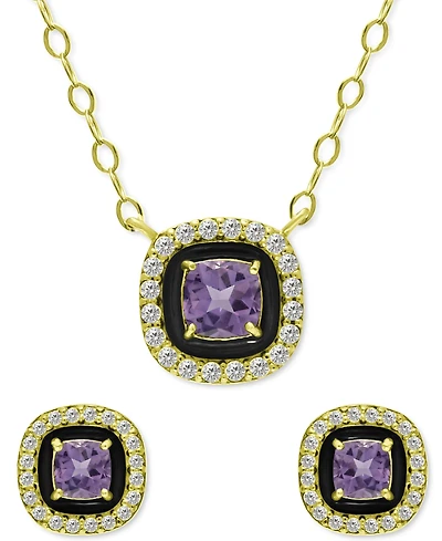 Giani Bernini 2-Pc. Set Blue Topaz (1/2 ct. t.w.), Cubic Zirconia & Enamel Pendant Necklace Matching Stud Earrings (Also Lab-Grown Opal, Green Qu