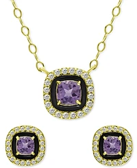 Giani Bernini 2-Pc. Set Blue Topaz (1/2 ct. t.w.), Cubic Zirconia & Enamel Pendant Necklace Matching Stud Earrings (Also Lab-Grown Opal, Green Qu