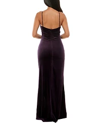 Emerald Sundae Juniors' Notch-Front Stretch-Velvet Gown