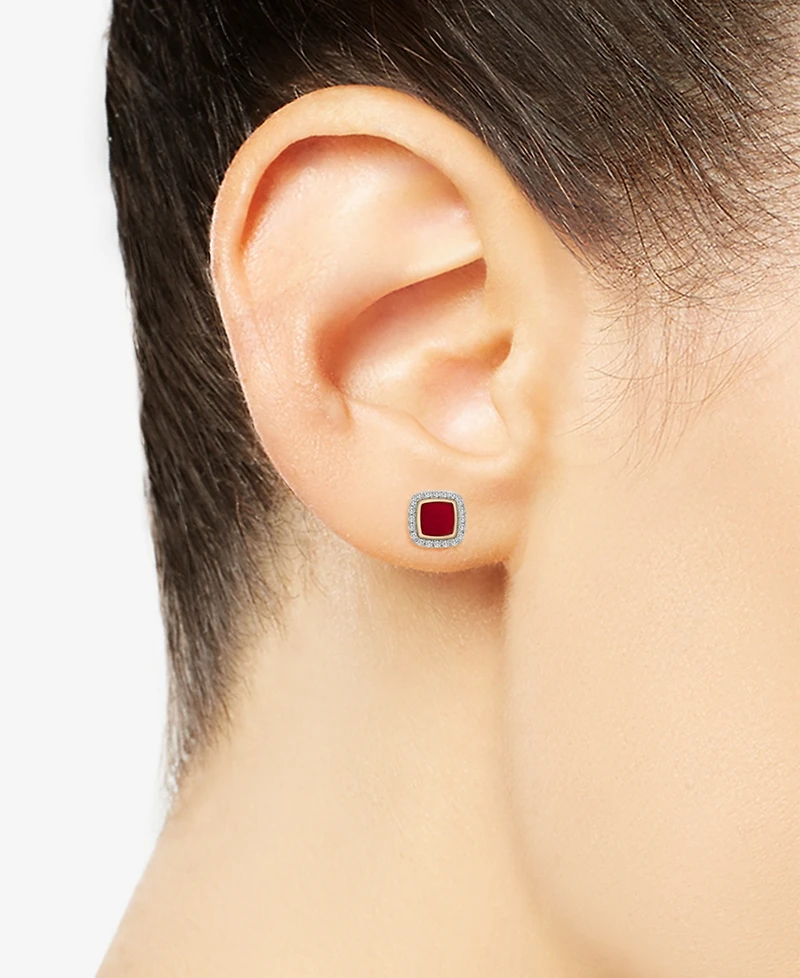 Wrapped Diamond Black Enamel Square Halo Stud Earrings (1/6 ct. t.w.) in 10k Gold (Also in Red Enamel), Created for Macy's