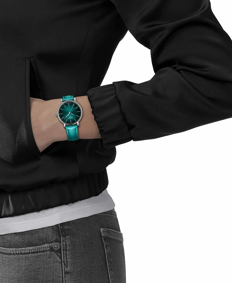 Tissot Women's Swiss Everytime Green Faux Leather Strap Watch 34mm