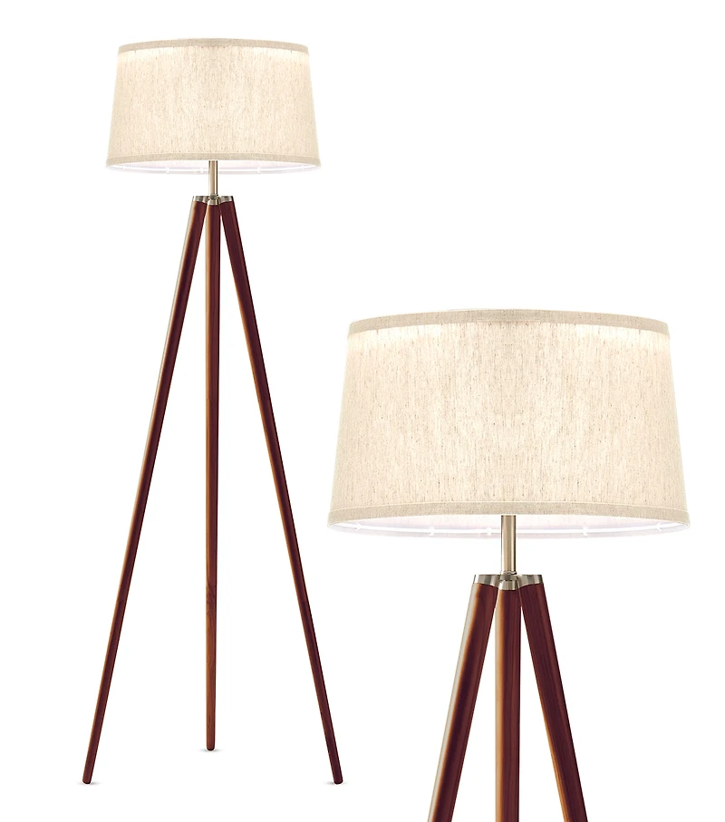 Emma 61" Led Contemporary Tripod Floor Lamp with Wooden Legs