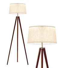 Emma 61" Led Contemporary Tripod Floor Lamp with Wooden Legs
