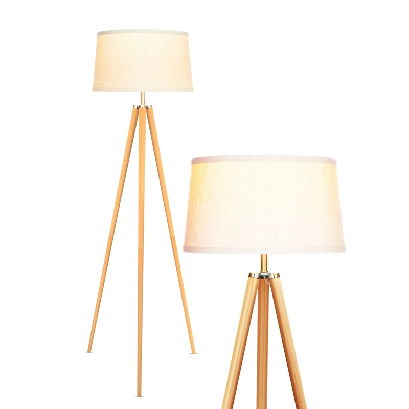 Emma 61" Led Contemporary Tripod Floor Lamp with Wooden Legs