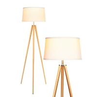 Emma 61" Led Contemporary Tripod Floor Lamp with Wooden Legs