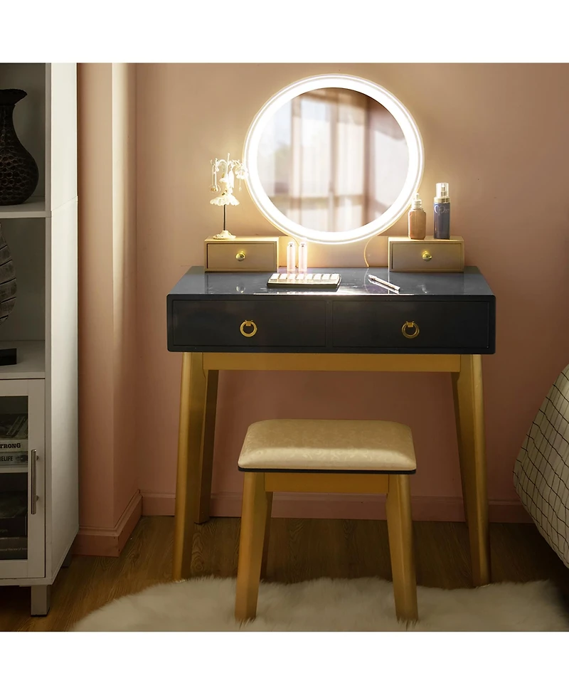 Makeup Vanity Table 3 Color Lighting Modes Jewelry Dressing