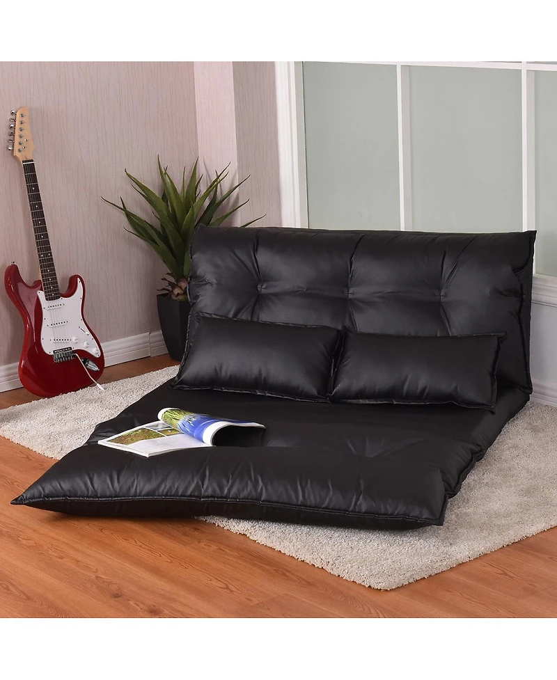 Costway Pu Leather Foldable Modern Leisure Floor Sofa Bed Video Gaming