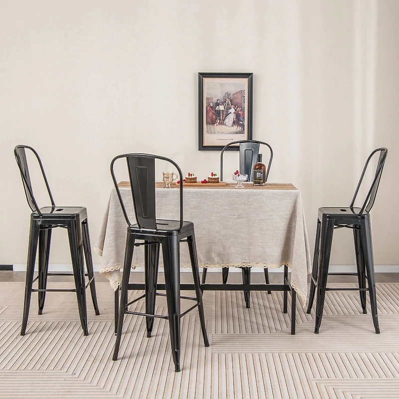Costway Set of 4 High Back Metal Stool 30'' Seat Bar Height