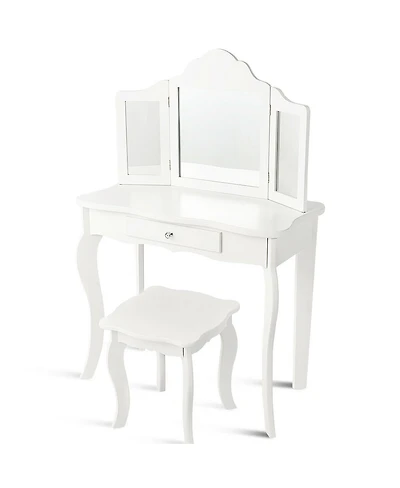 Costway Vanity Table Set Makeup Dressing Table Kids Stool Mirror