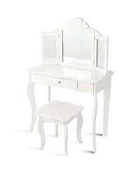 Costway Vanity Table Set Makeup Dressing Table Kids Stool Mirror