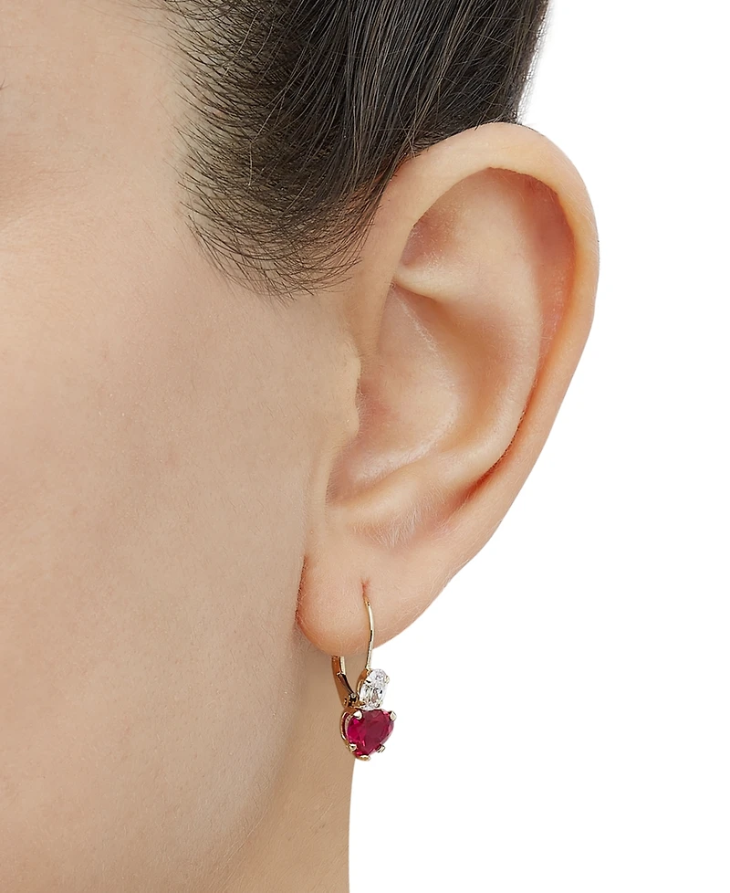 Lab-Grown Pink Sapphire (2 ct. t.w.) & Cubic Zirconia Heart Drop Earrings in 14k Gold