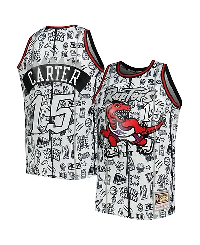 Men's Mitchell & Ness Vince Carter White Toronto Raptors 1998-99 Hardwood Classics Doodle Swingman Jersey