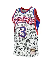 Men's Mitchell & Ness Allen Iverson White Philadelphia 76ers 1996-97 Hardwood Classics Doodle Swingman Jersey