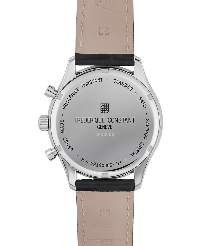 Frederique Constant Men's Swiss Chronograph Black Leather Strap Watch 40mm