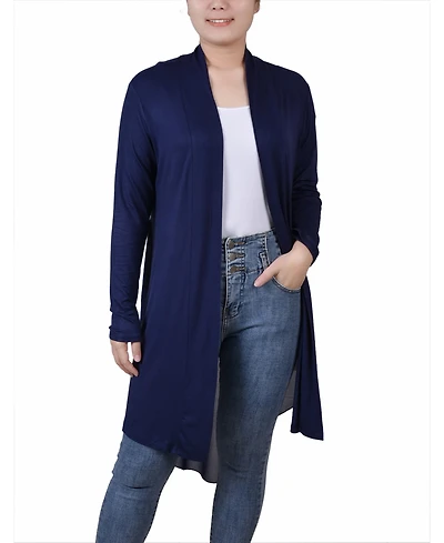 Ny Collection Women's Long Sleeve Knit Cardigan with Chiffon Back