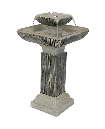 Sunnydaze Decor 25-Inch Square 2-Tier Outdoor Bird Bath Water Fountain - Led Lights - Electric Submersible Pump with Adjustable Flow