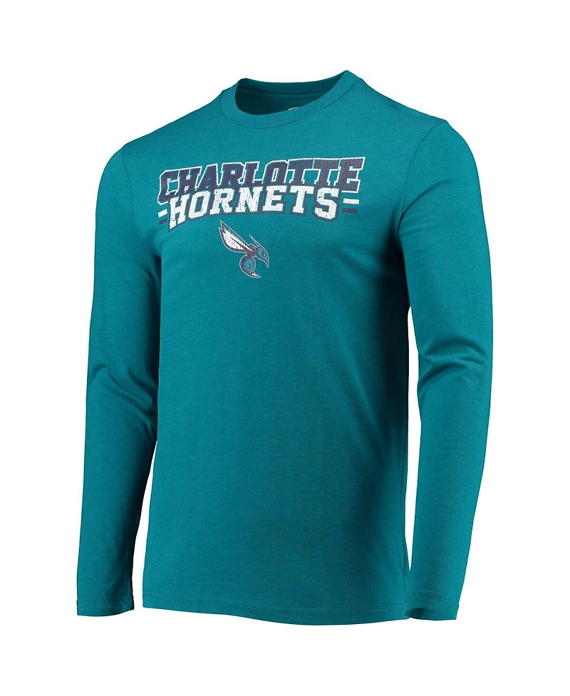 Men's Concepts Sport Black, Teal Charlotte Hornets Long Sleeve T-Shirt & Pants Sleep Set