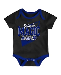 Infant Boys and Girls Mitchell & Ness Black, Blue Orlando Magic Hardwood Classics Bodysuits Cuffed Knit Hat Set