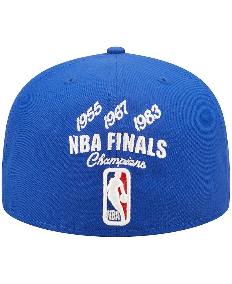 Men's New Era Royal Philadelphia 76ers 3x Nba Finals Champions Crown 59FIFTY Fitted Hat