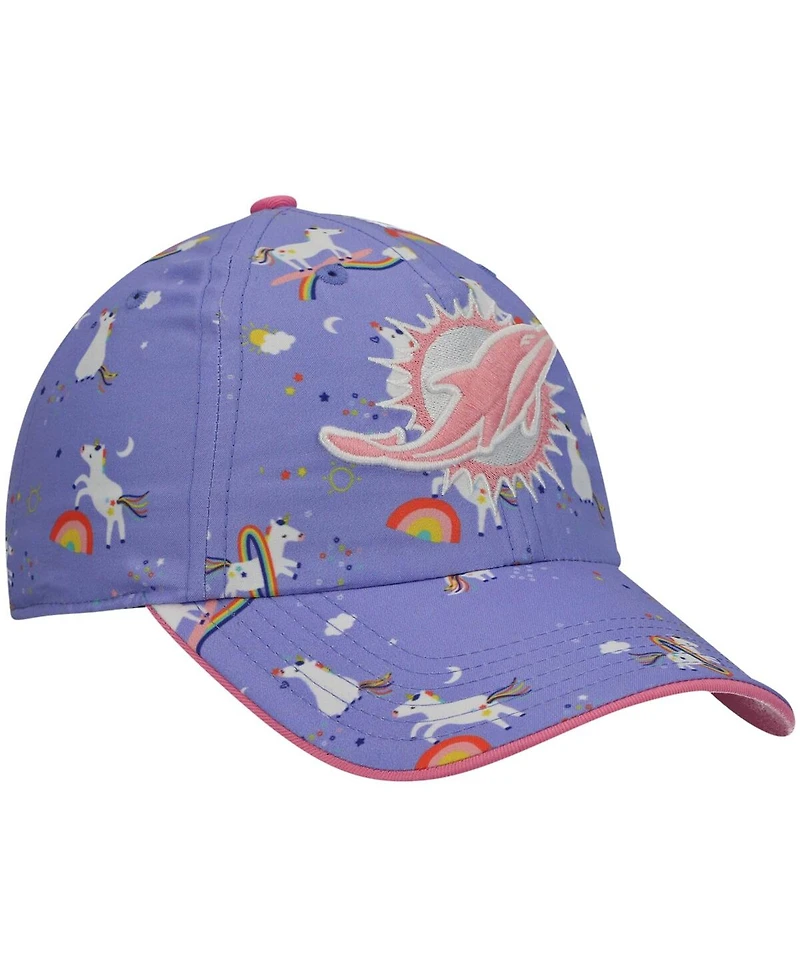 Girls Preschool '47 Purple Miami Dolphins Logo Unicorn Clean Up Adjustable Hat