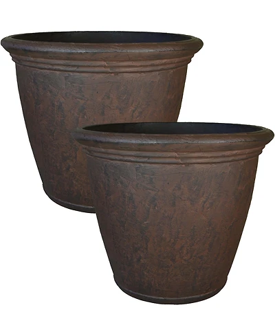 Anjelica 15.25" Double-Walled Polyresin Outdoor Planter Pot - Uv-Resistant Rust Finish