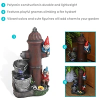 16"H Electric Polyresin Gnomes Climbing Fire Hydrant Outdoor Water Fountain with Led Light