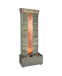 48"H Electric Natural Slate with Copper Accents Rippled Column Outdoor Water Fountain with Led Spotlight