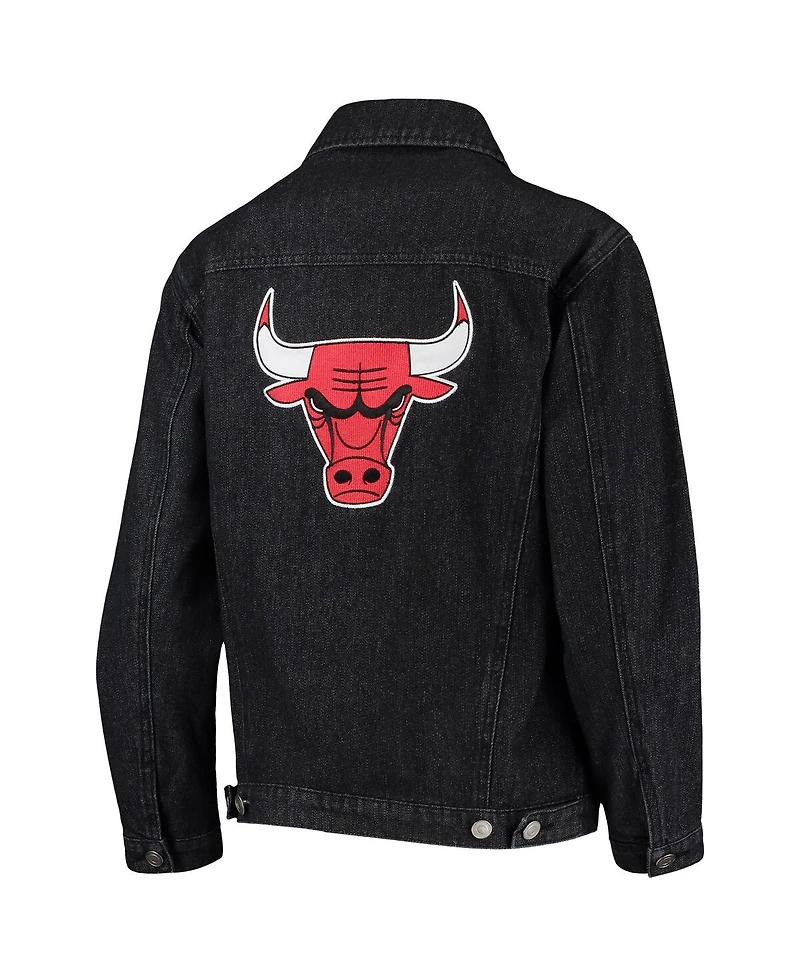 Women's The Wild Collective Black Chicago Bulls Patch Denim Button-Up Jacket