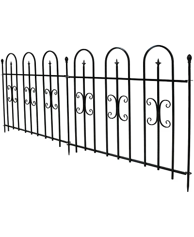 Finial 8' Set of 2 Decorative Garden Fence Panels - Iron Border Fence - 49.25" W x 38.25" H Per Panel - Black