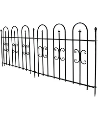Finial 8' Set of 2 Decorative Garden Fence Panels - Iron Border Fence - 49.25" W x 38.25" H Per Panel - Black