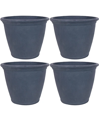 Anjelica 24" Outdoor Double-Walled Polyresin Planter with Uv-Resistant Slate Finish - Set of 4