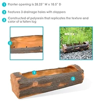 Sunnydaze Decor 35-Inch Polyresin Rustic Log Planter with 3 Drainage Holes - 50-Quart Soil Capacity