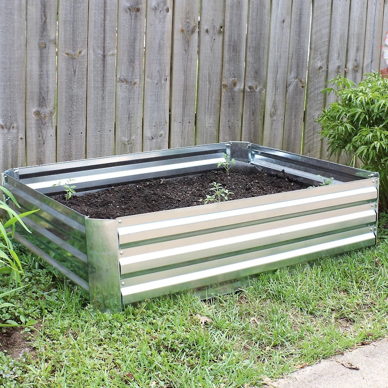 11.75" H Raised Metal Garden Bed - Galvanized Raised Garden Bed Outdoor for Vegetables and Flowers - Silver