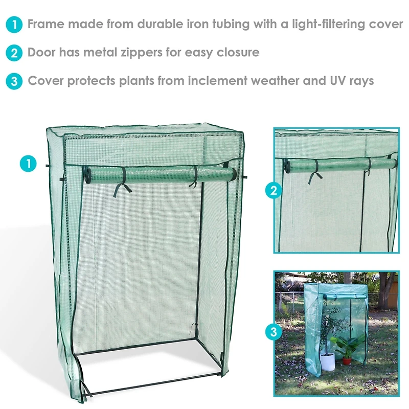 Outdoor Deluxe Portable Large Potted Plant and Starter Tomato Plant Greenhouse with Roll-Up Door - Green