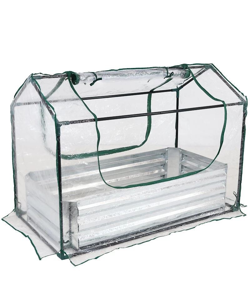Raised Garden Bed with Cover Outdoor Mini Greenhouse Kit with 2 Zippered Doors - Clear - 4' x 2'