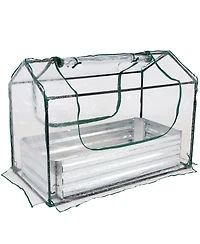 Raised Garden Bed with Cover Outdoor Mini Greenhouse Kit with 2 Zippered Doors - Clear - 4' x 2'
