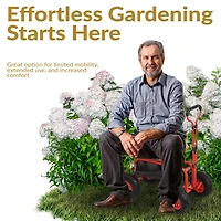 Garden Seat with Wheels - Rolling Garden Stool with Extendable Steer Handle, Swivel Seat and Utility Tool Tray