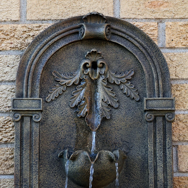 Sunnydaze Decor Florence 27-Inch Polystone Outdoor Wall Water Fountain - Electric Submersible Pump - Florentine Stone Finish