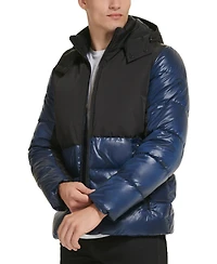 Kenneth Cole Men's Colorblock Mixed-Media Puffer Jacket